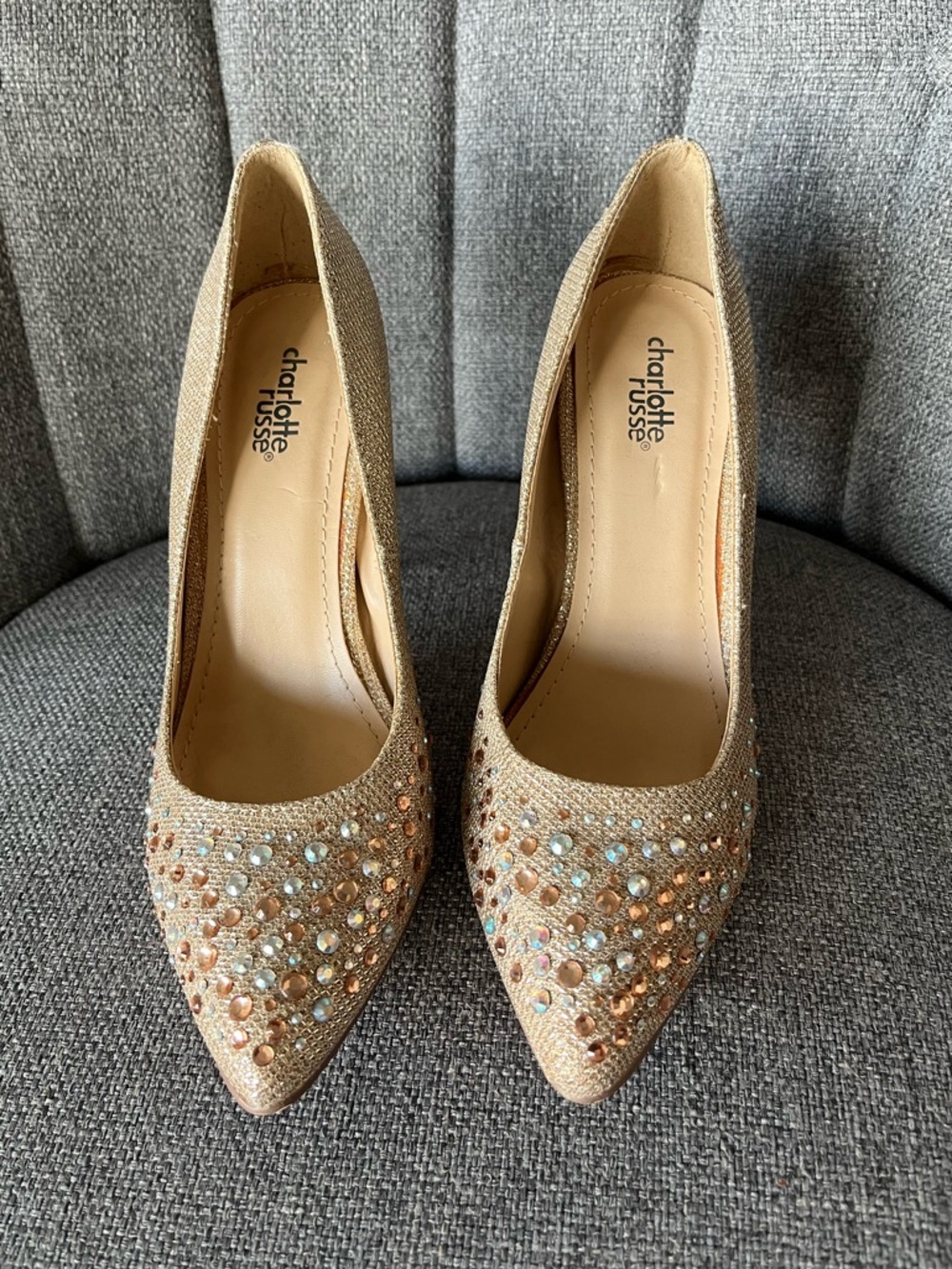Charlotte Russe Champagne Gold Crystal Pointed Toe Pumps